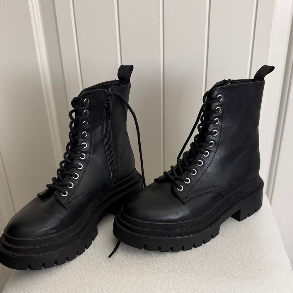 Madden Girl Black Lace-Up Platform Combat Boots